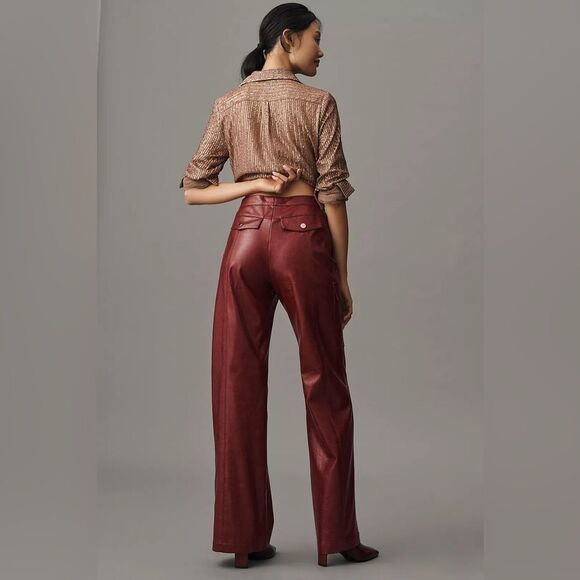 ❤️Elegant ANTHROPOLOGIE Faux Leather Wide-Leg Pants | sz.12 - Picture 3 of 9